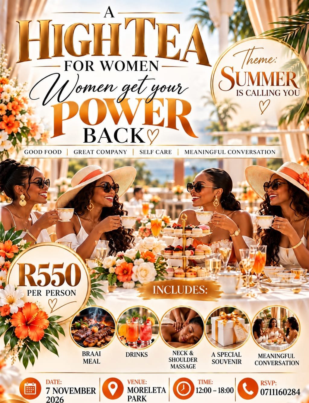 Official flyer - A High Tea for Women, 7 November 2026, Moreleta Park, R550 per person